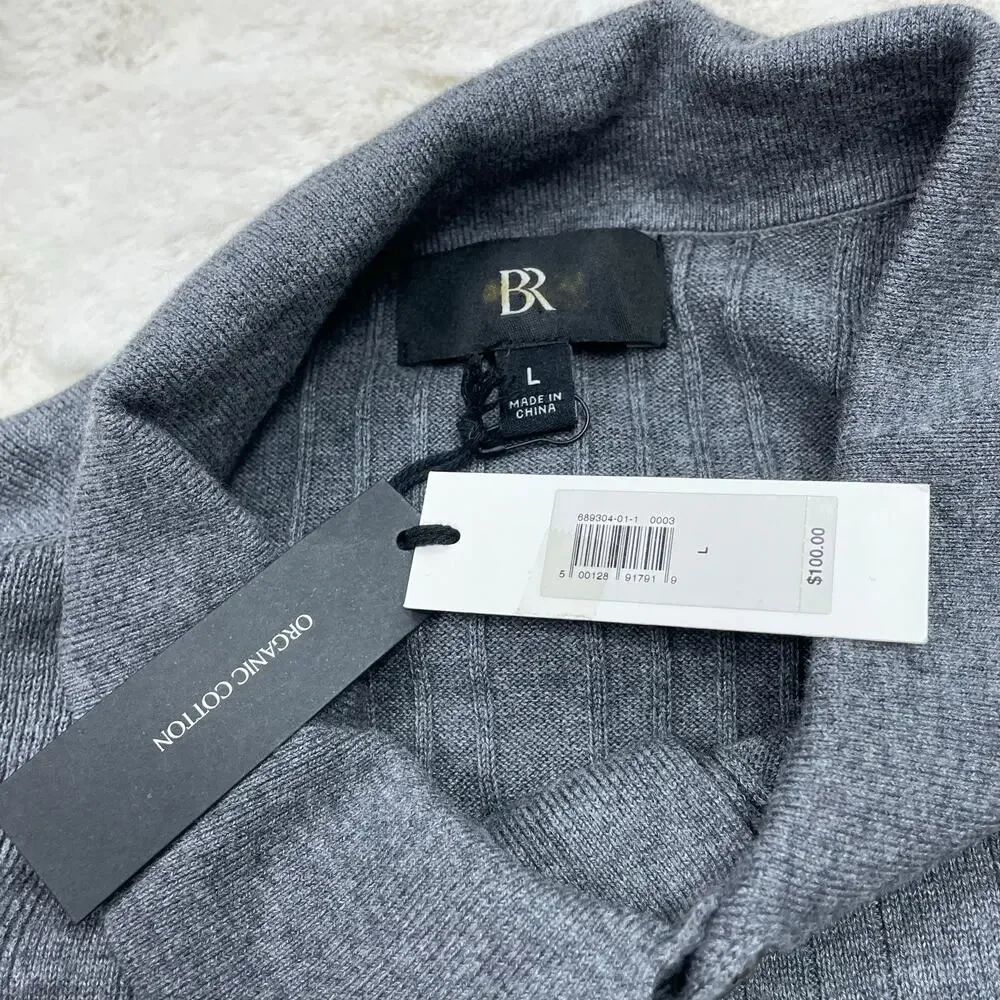 NWT $100 Banana Republic Organic Cotton Ribbed Sweater Polo Long Sleeve Mens L